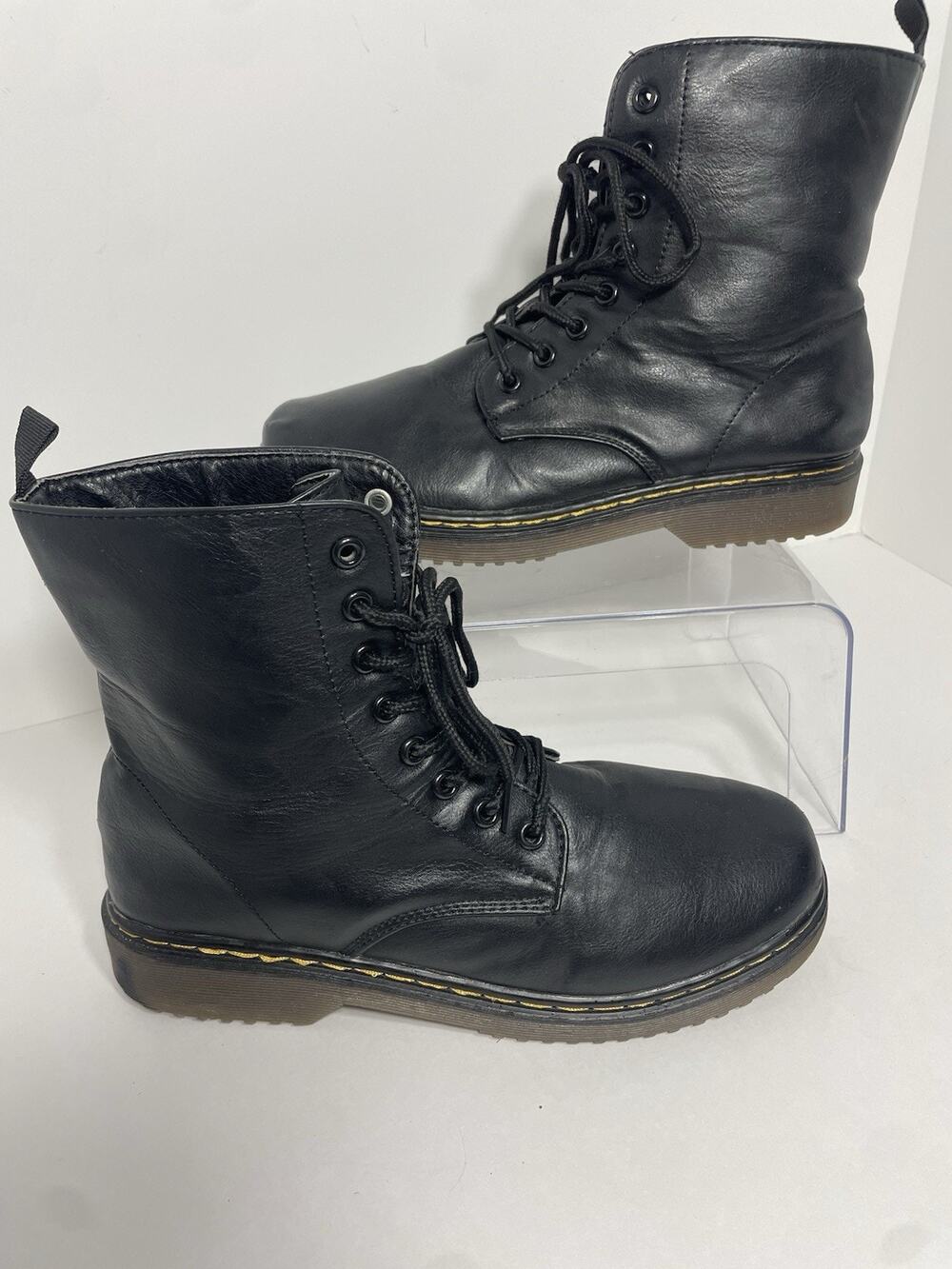 CHARLES ALBERT Women's Black Combat Vegan Leather Lace Up Boots size 9 Goth
